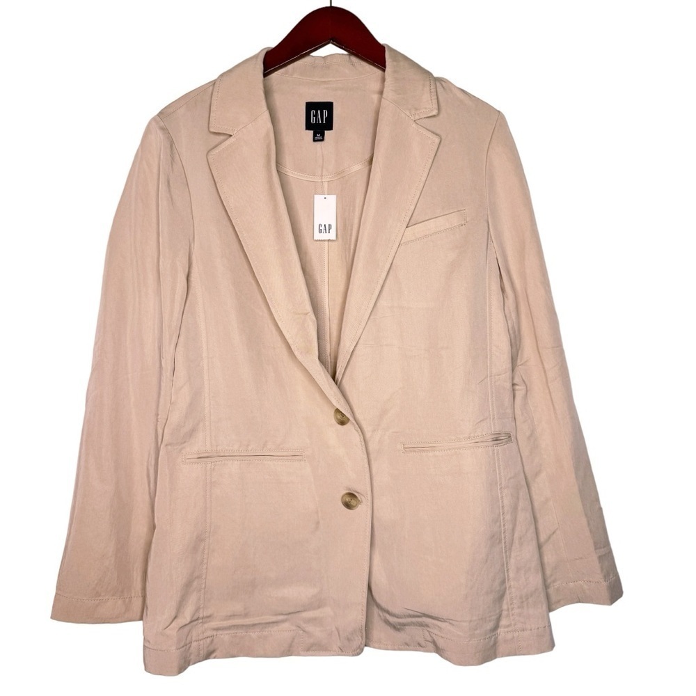 GAP NWT SoftSuit Double Button Blazer Jacket Size Medium in Sand Khaki Tan